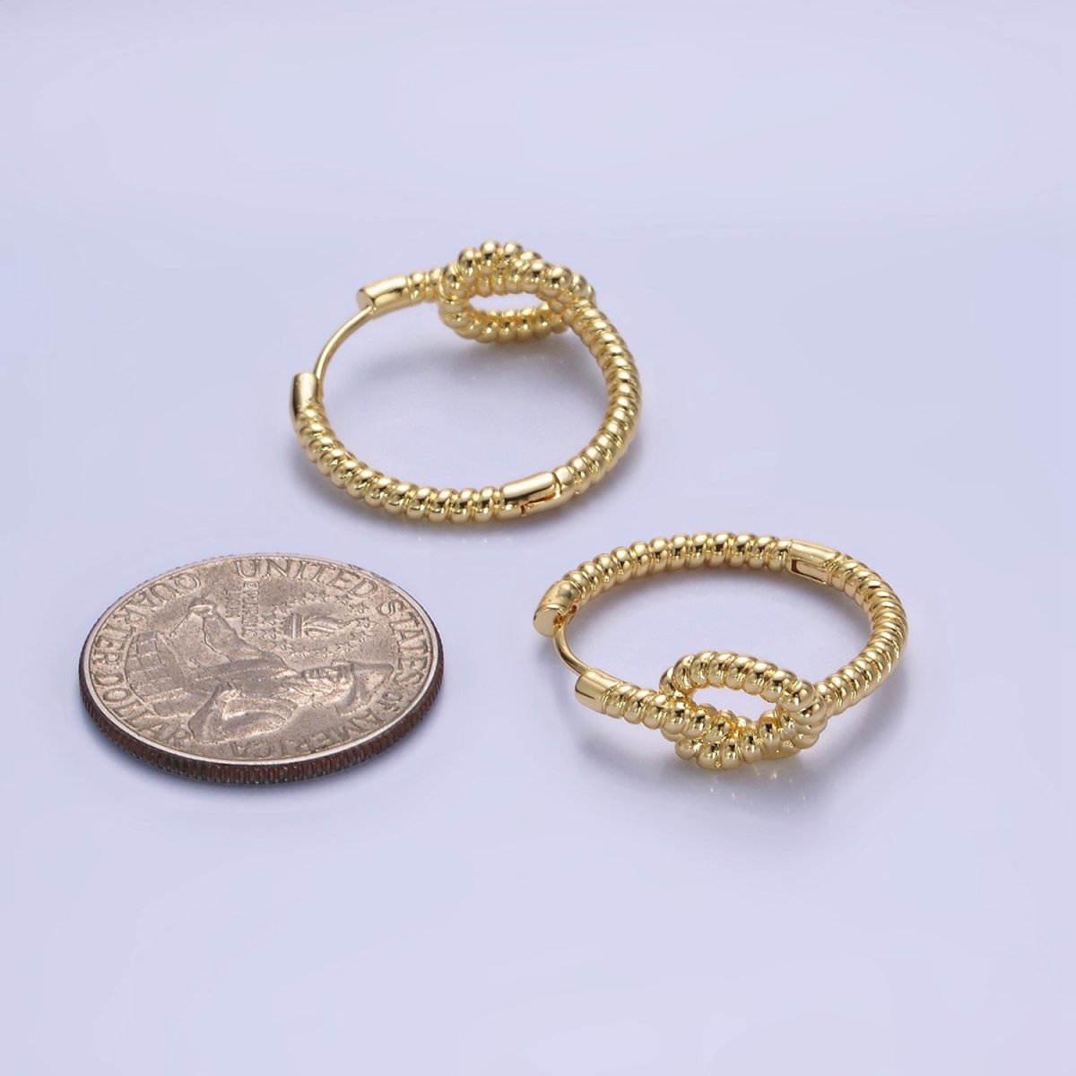 14K Gold plated 25mm Rope Tied Croissant Huggie Earrings in Gold & Silver | AB1360 AB1361