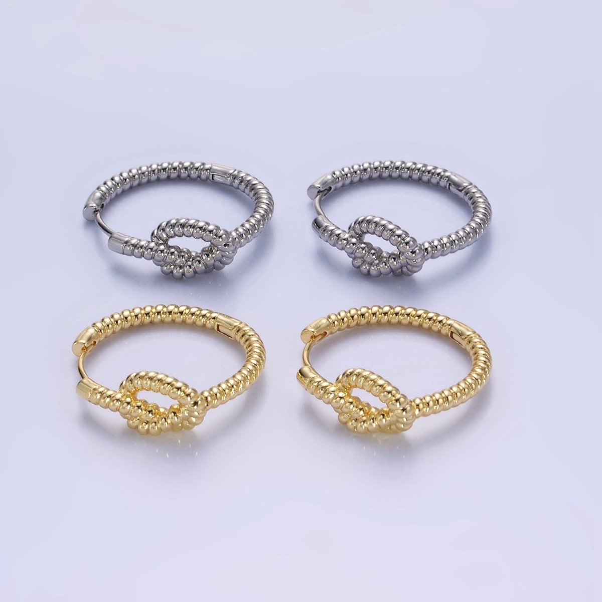 14K Gold plated 25mm Rope Tied Croissant Huggie Earrings in Gold & Silver | AB1360 AB1361