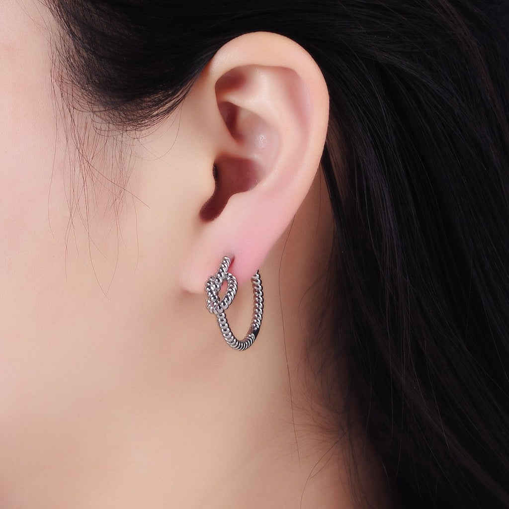 14K Gold plated 25mm Rope Tied Croissant Huggie Earrings in Gold & Silver | AB1360 AB1361