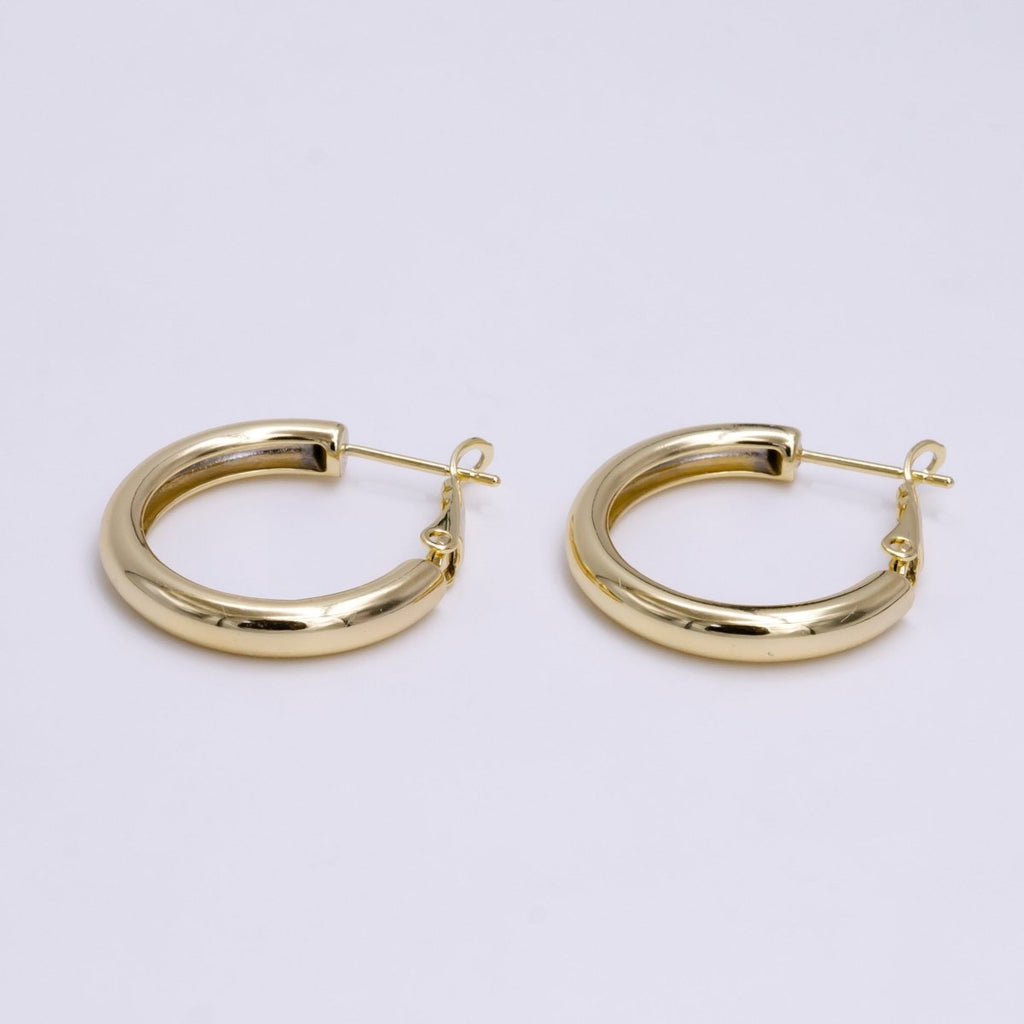 14K Gold plated 25mm Round Chubby Hinge Hoop Earrings | AE543 - DLUXCA