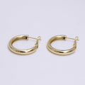 14K Gold plated 25mm Round Chubby Hinge Hoop Earrings | AE543 - DLUXCA