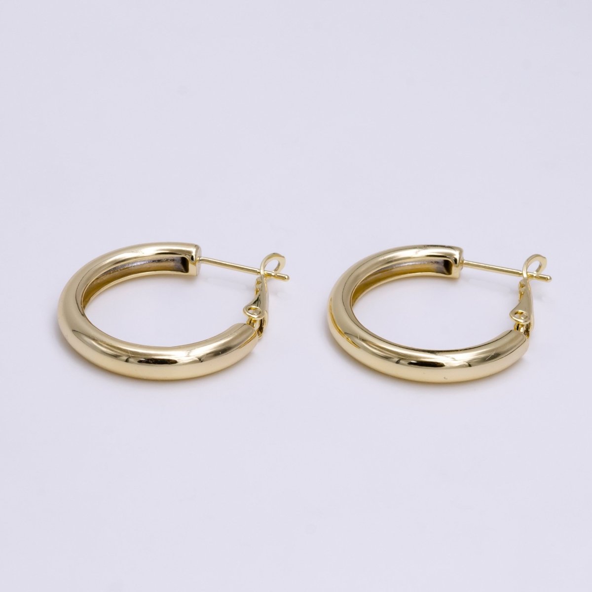 14K Gold plated 25mm Round Chubby Hinge Hoop Earrings | AE543 - DLUXCA