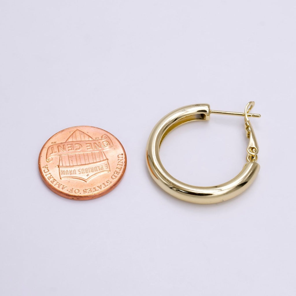 14K Gold plated 25mm Round Chubby Hinge Hoop Earrings | AE543 - DLUXCA
