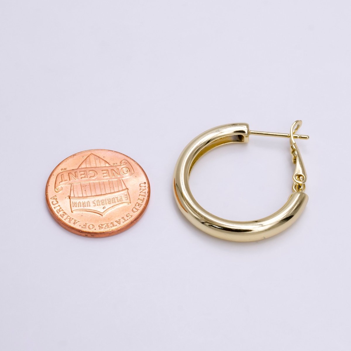 14K Gold plated 25mm Round Chubby Hinge Hoop Earrings | AE543 - DLUXCA