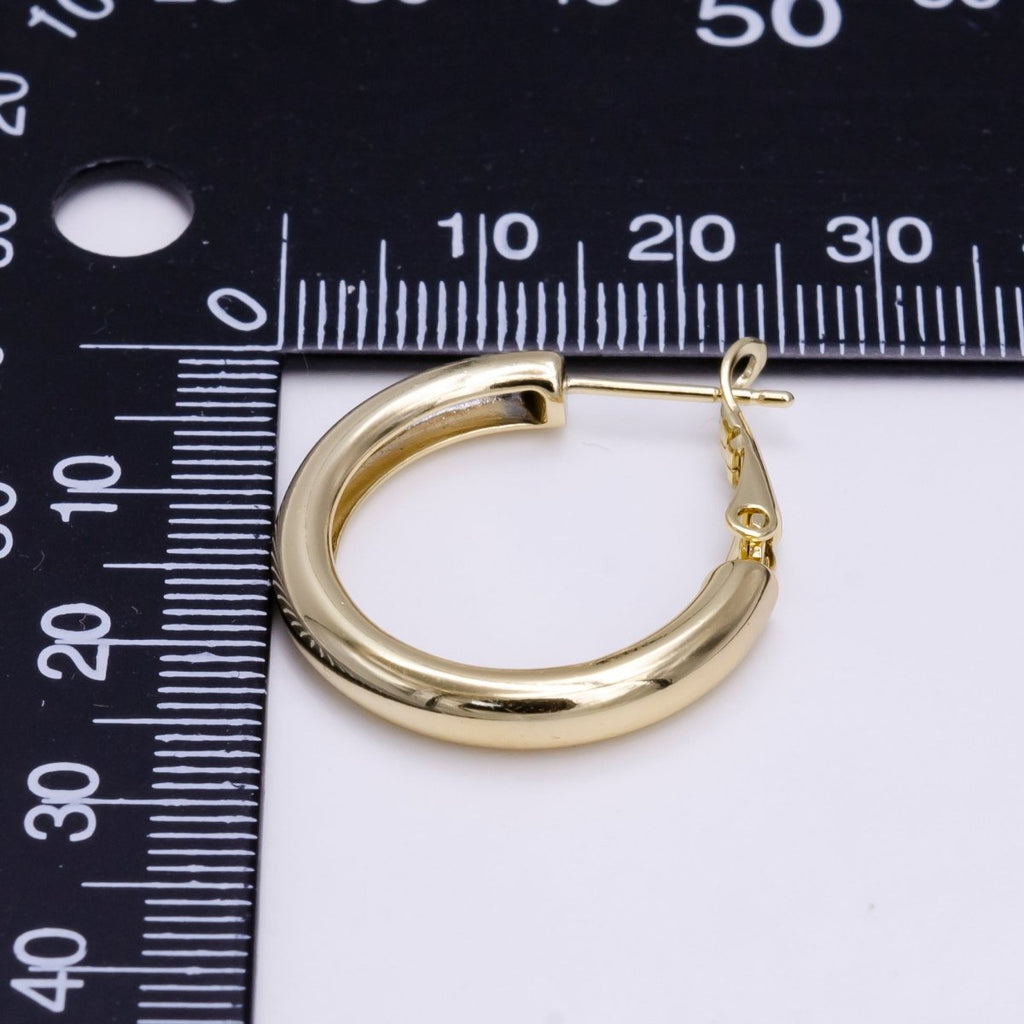 14K Gold plated 25mm Round Chubby Hinge Hoop Earrings | AE543 - DLUXCA