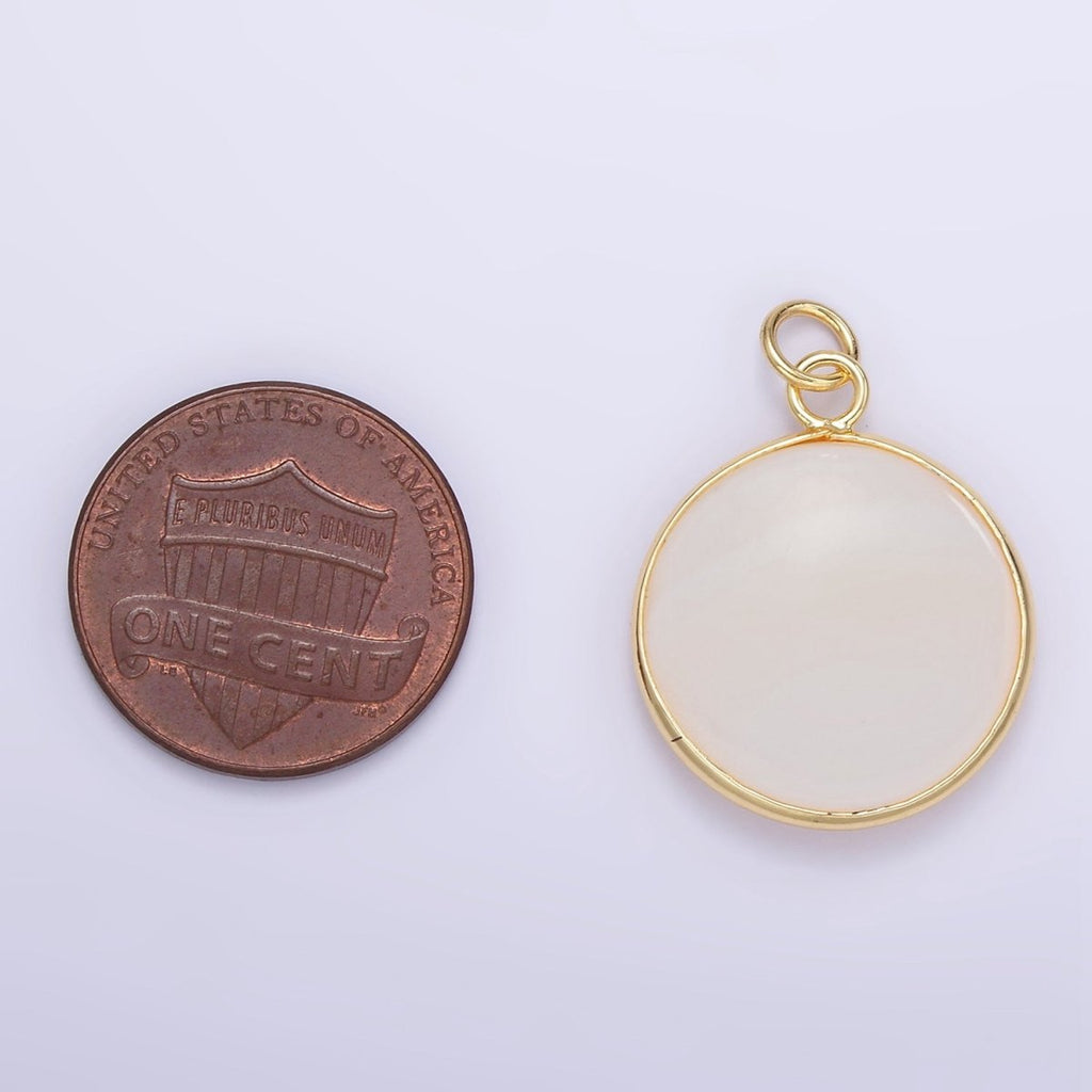 14K Gold plated 25mm Shell Pearl Bezel Round Charm | D568 - DLUXCA