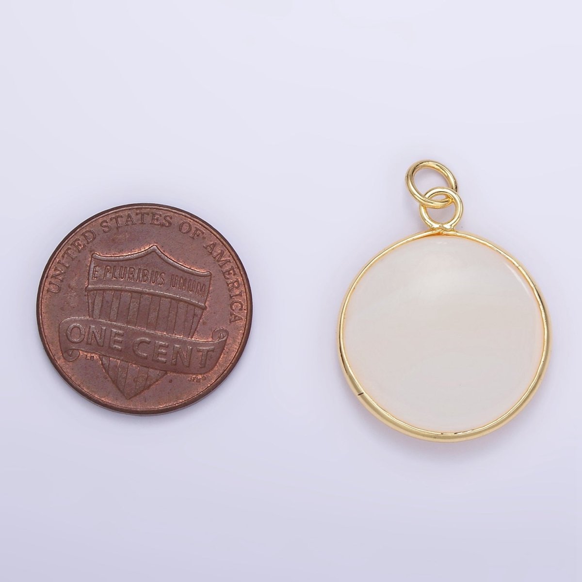14K Gold plated 25mm Shell Pearl Bezel Round Charm | D568 - DLUXCA