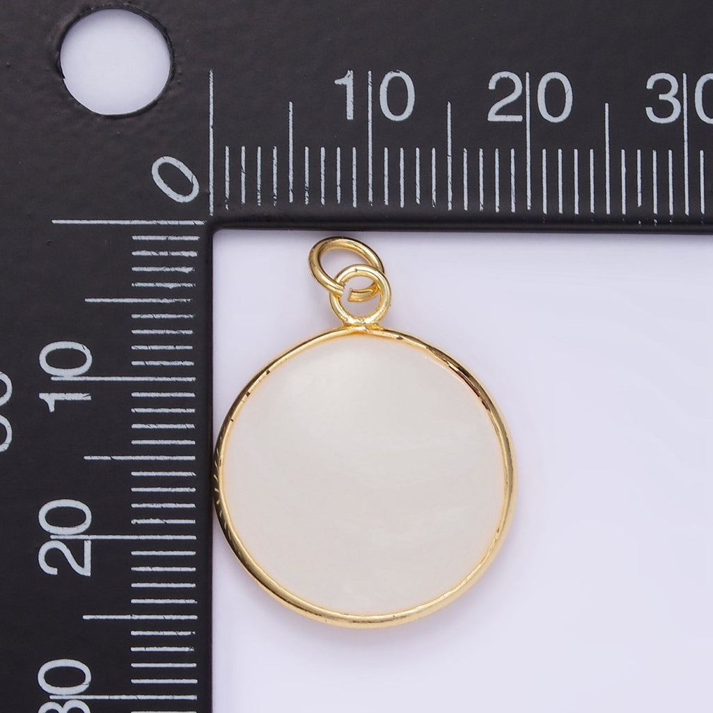 14K Gold plated 25mm Shell Pearl Bezel Round Charm | D568 - DLUXCA