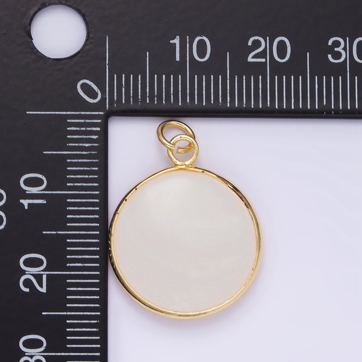 14K Gold plated 25mm Shell Pearl Bezel Round Charm | D568 - DLUXCA