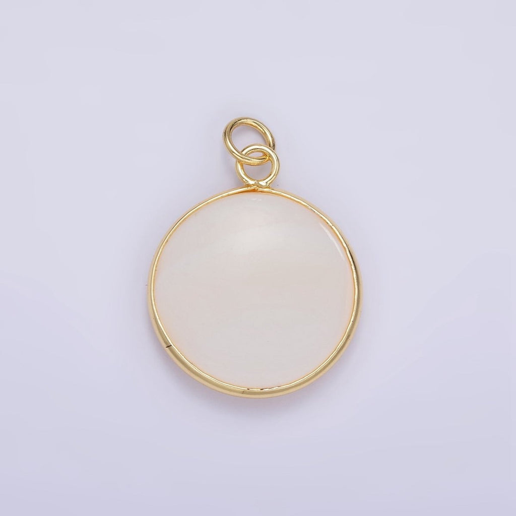 14K Gold plated 25mm Shell Pearl Bezel Round Charm | D568 - DLUXCA