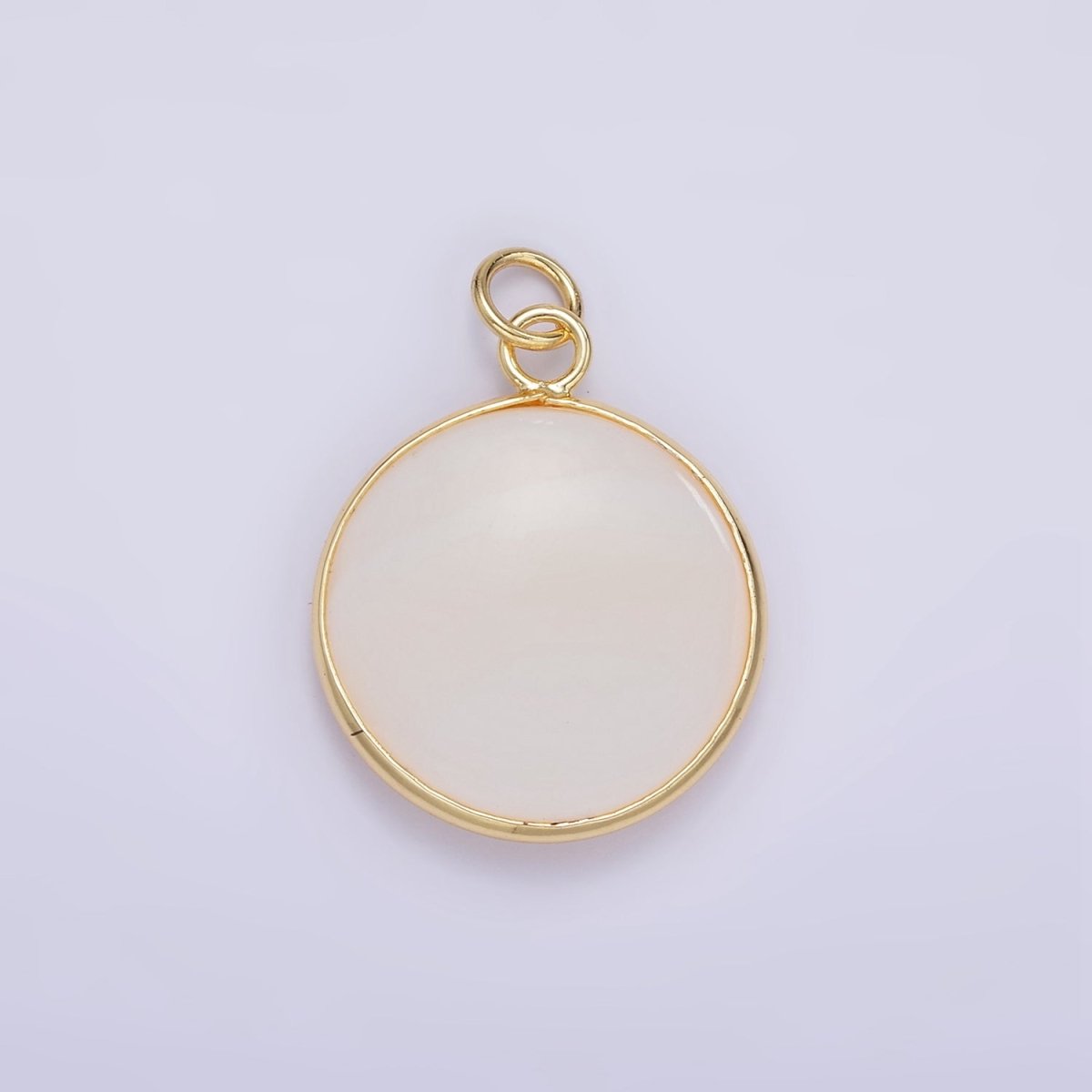 14K Gold plated 25mm Shell Pearl Bezel Round Charm | D568 - DLUXCA