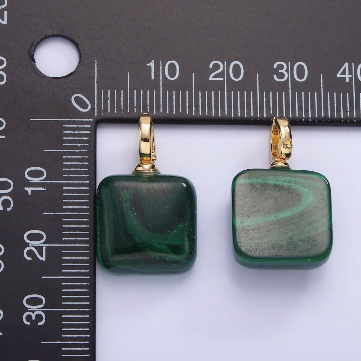 14K Gold plated 25mm Square Malachite Snap Latch Bail Pendant | AG683 - DLUXCA