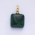 14K Gold plated 25mm Square Malachite Snap Latch Bail Pendant | AG683 - DLUXCA