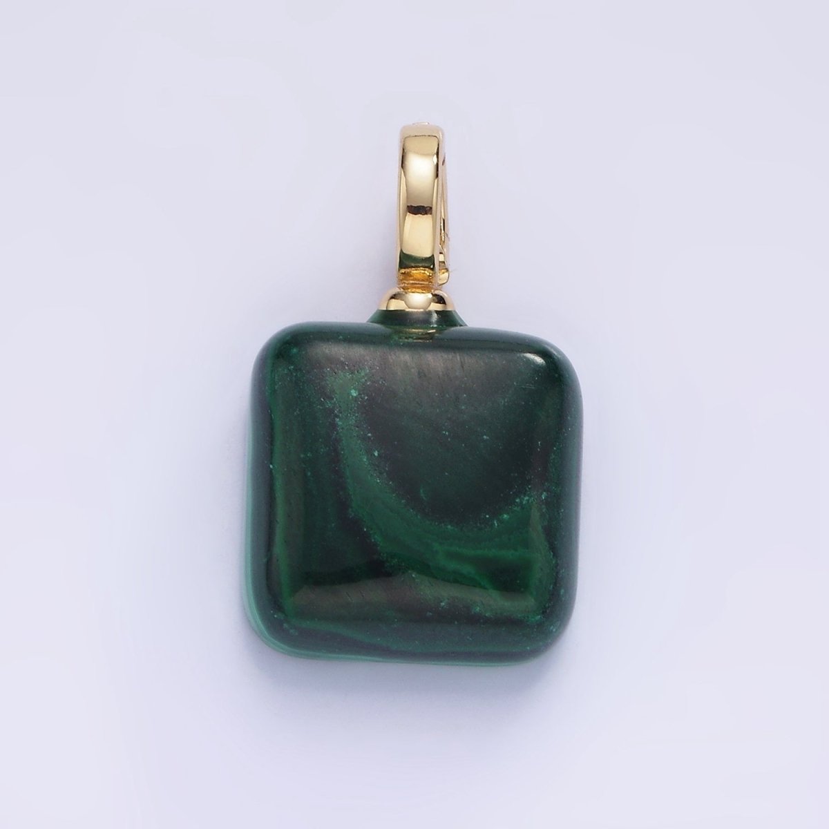 14K Gold plated 25mm Square Malachite Snap Latch Bail Pendant | AG683 - DLUXCA