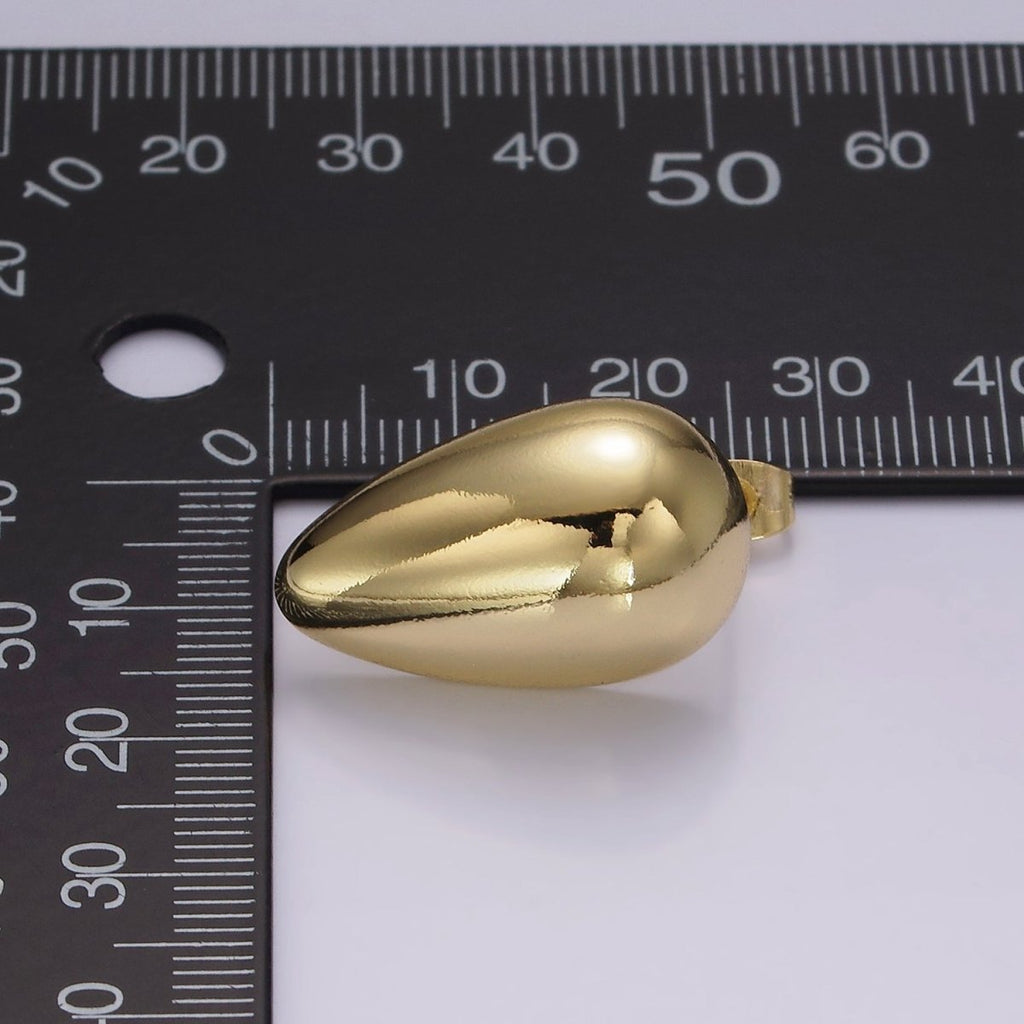14K Gold plated 25mm Teardrop Downwards Dome Minimalist Stud Earrings | AE328 - DLUXCA