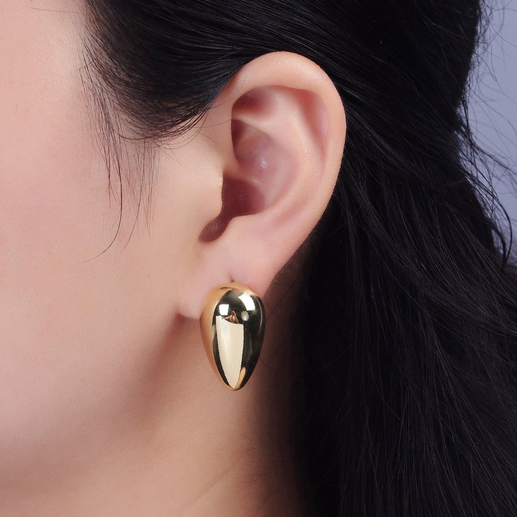 14K Gold plated 25mm Teardrop Downwards Dome Minimalist Stud Earrings | AE328 - DLUXCA