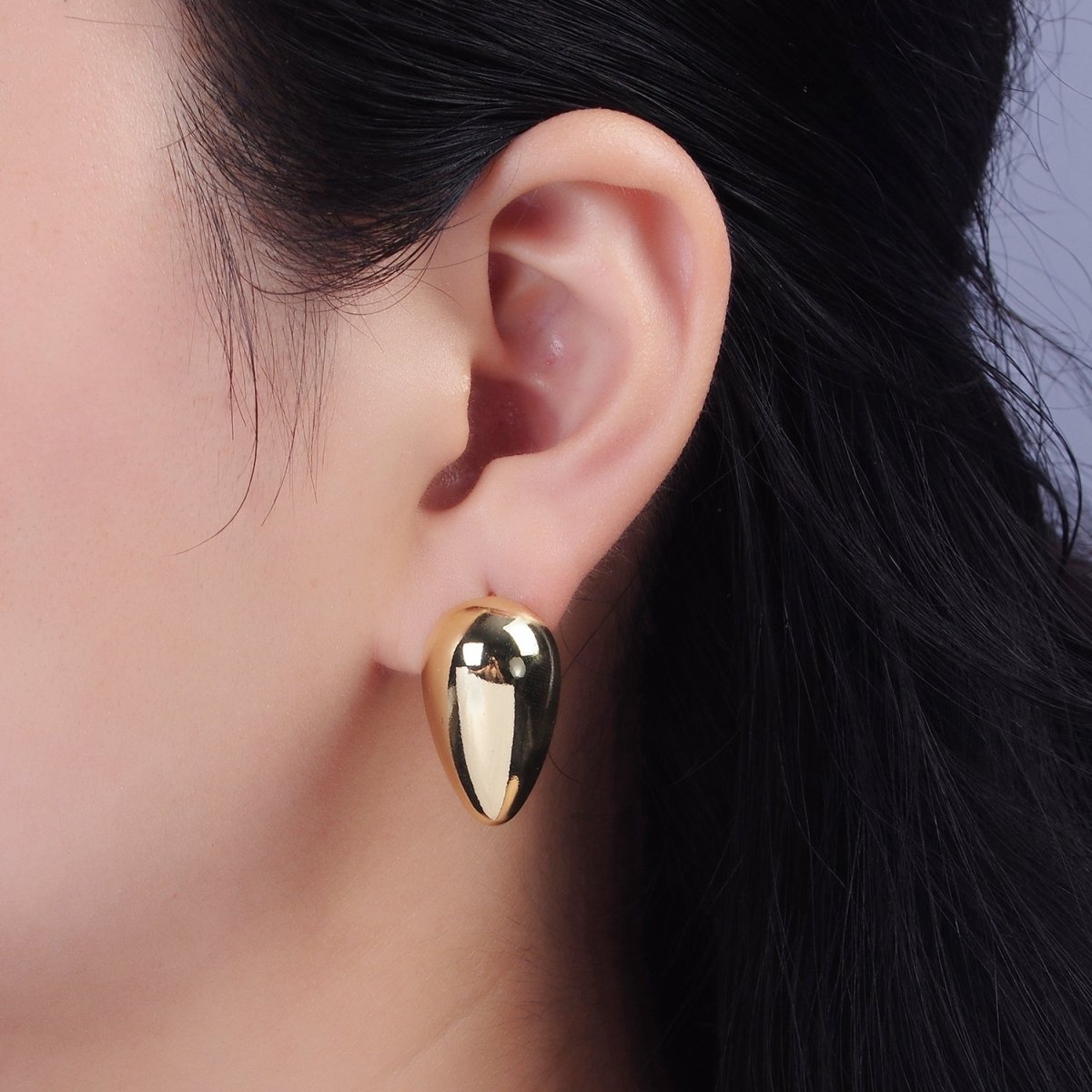 14K Gold plated 25mm Teardrop Downwards Dome Minimalist Stud Earrings | AE328 - DLUXCA