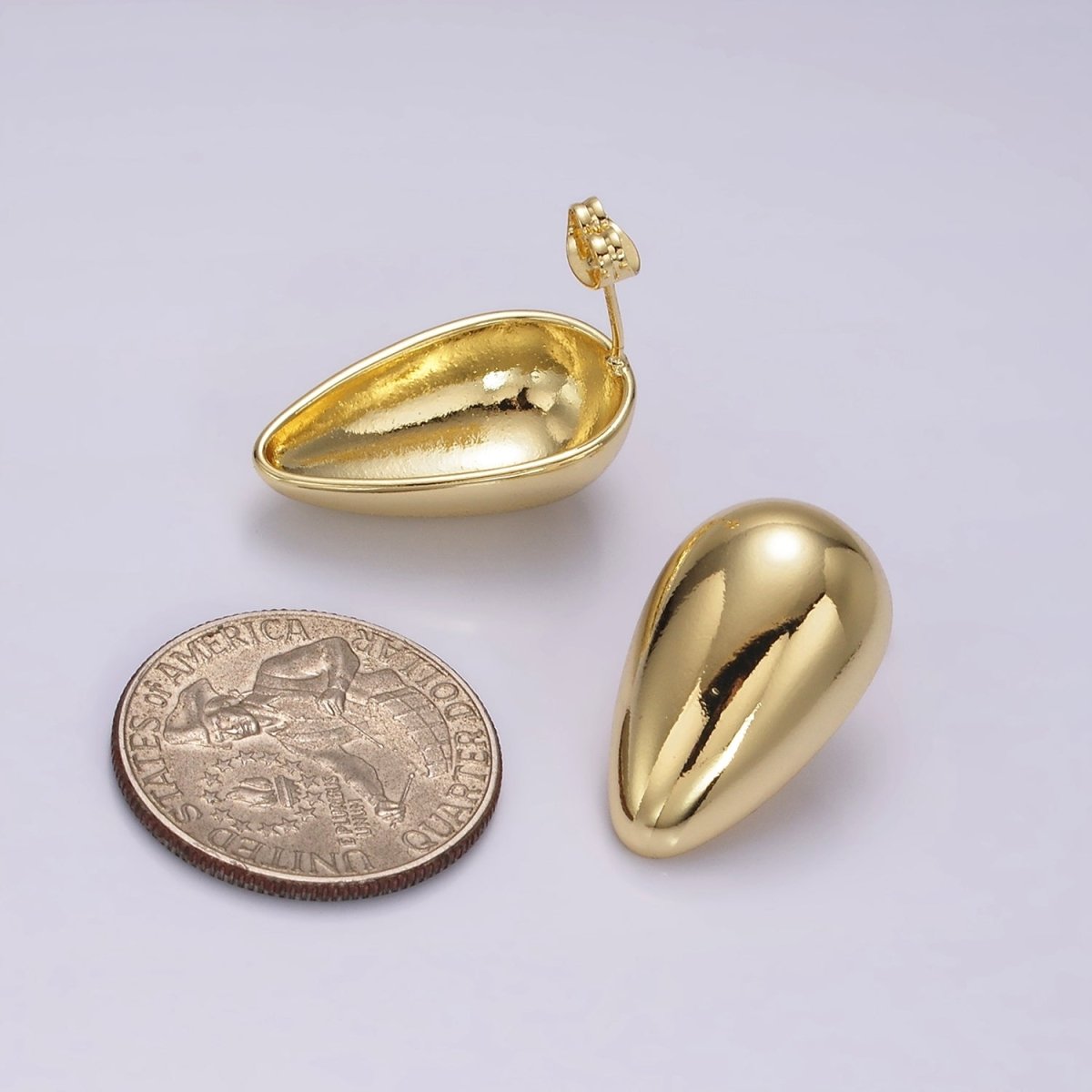 14K Gold plated 25mm Teardrop Downwards Dome Minimalist Stud Earrings | AE328 - DLUXCA