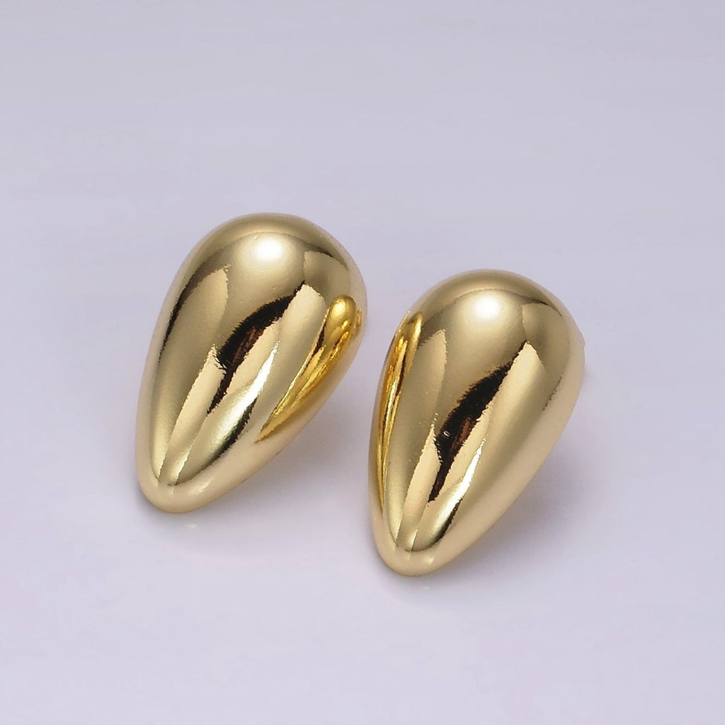 14K Gold plated 25mm Teardrop Downwards Dome Minimalist Stud Earrings | AE328 - DLUXCA