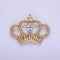 14K Gold plated 26mm Clear Marquise Baguette Micro Paved Open Royal Crown Pendant | AA1133 - DLUXCA