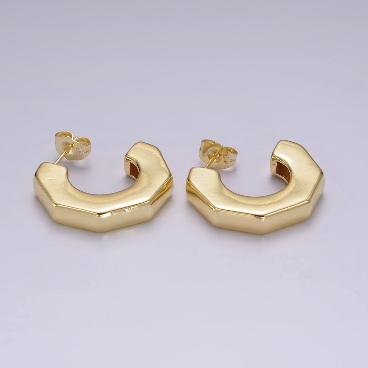 14K Gold plated 26mm Hexagonal Geometric Hoop Earring | AE325 - DLUXCA