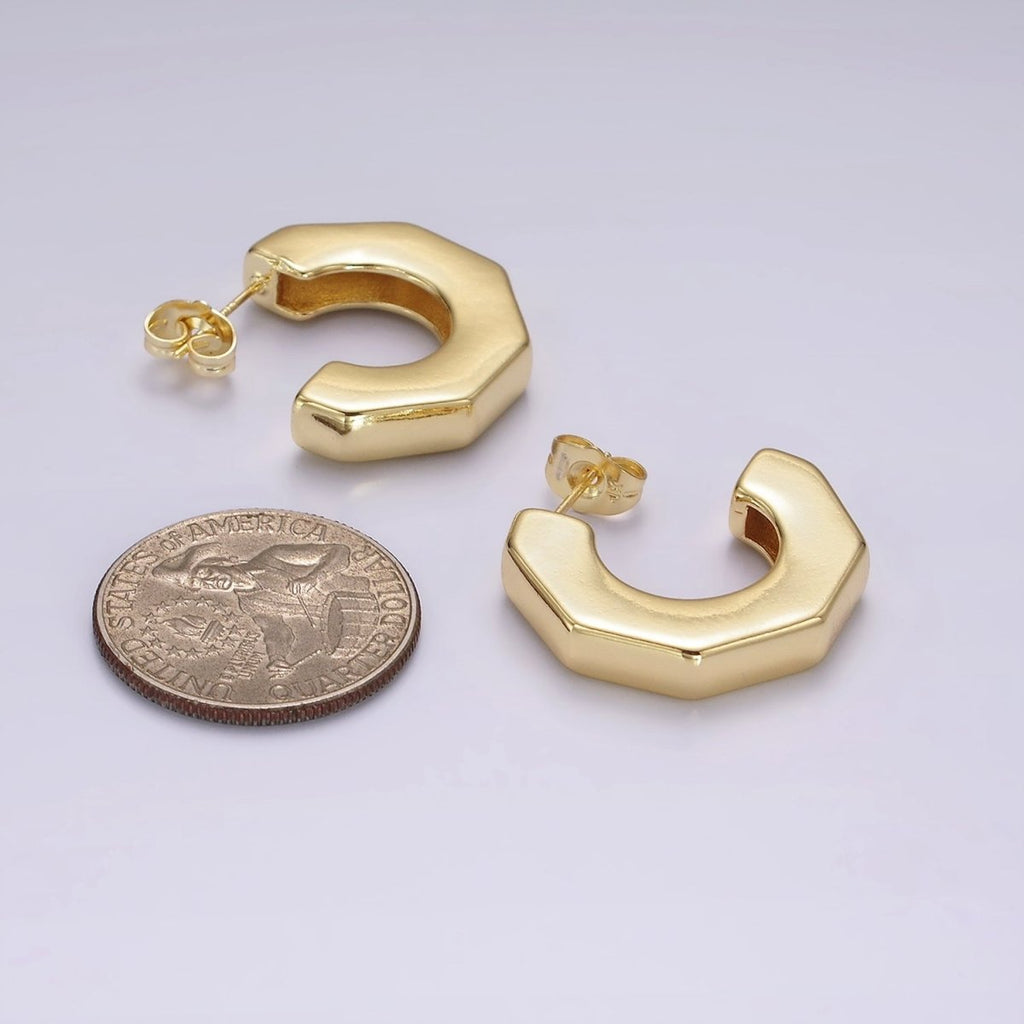 14K Gold plated 26mm Hexagonal Geometric Hoop Earring | AE325 - DLUXCA
