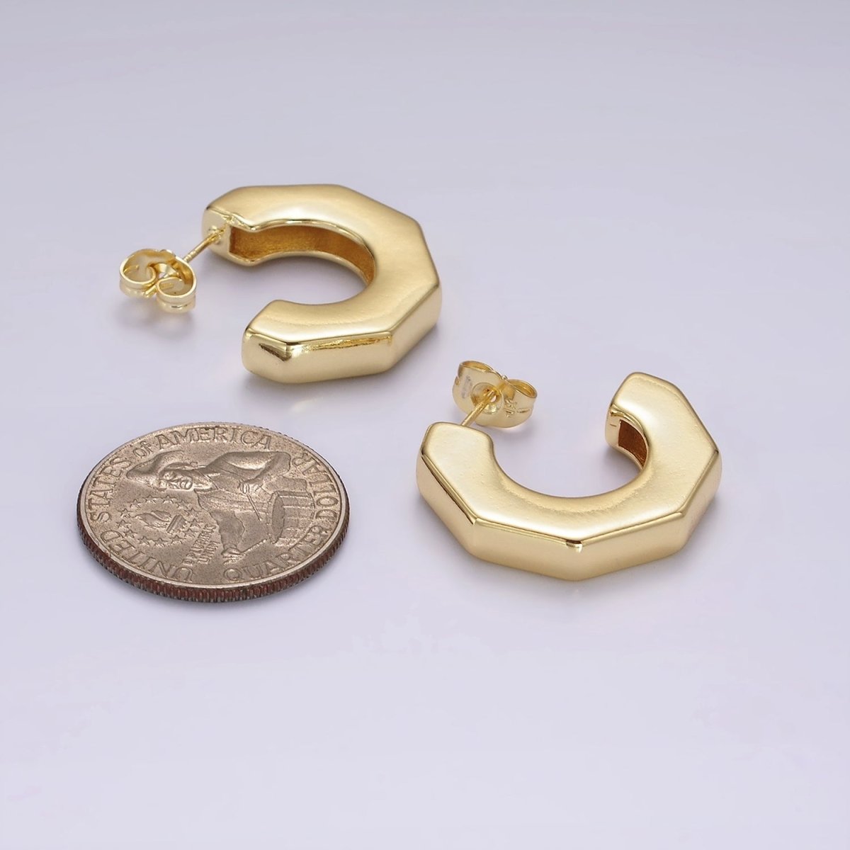 14K Gold plated 26mm Hexagonal Geometric Hoop Earring | AE325 - DLUXCA