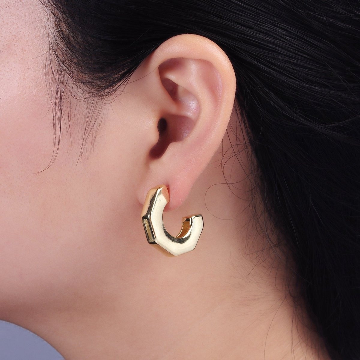 14K Gold plated 26mm Hexagonal Geometric Hoop Earring | AE325 - DLUXCA