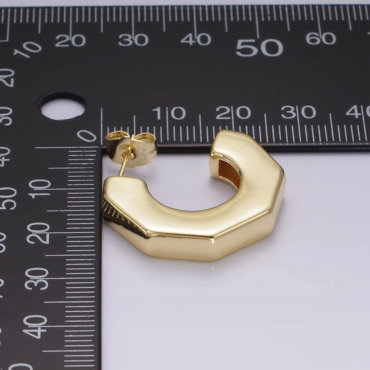 14K Gold plated 26mm Hexagonal Geometric Hoop Earring | AE325 - DLUXCA