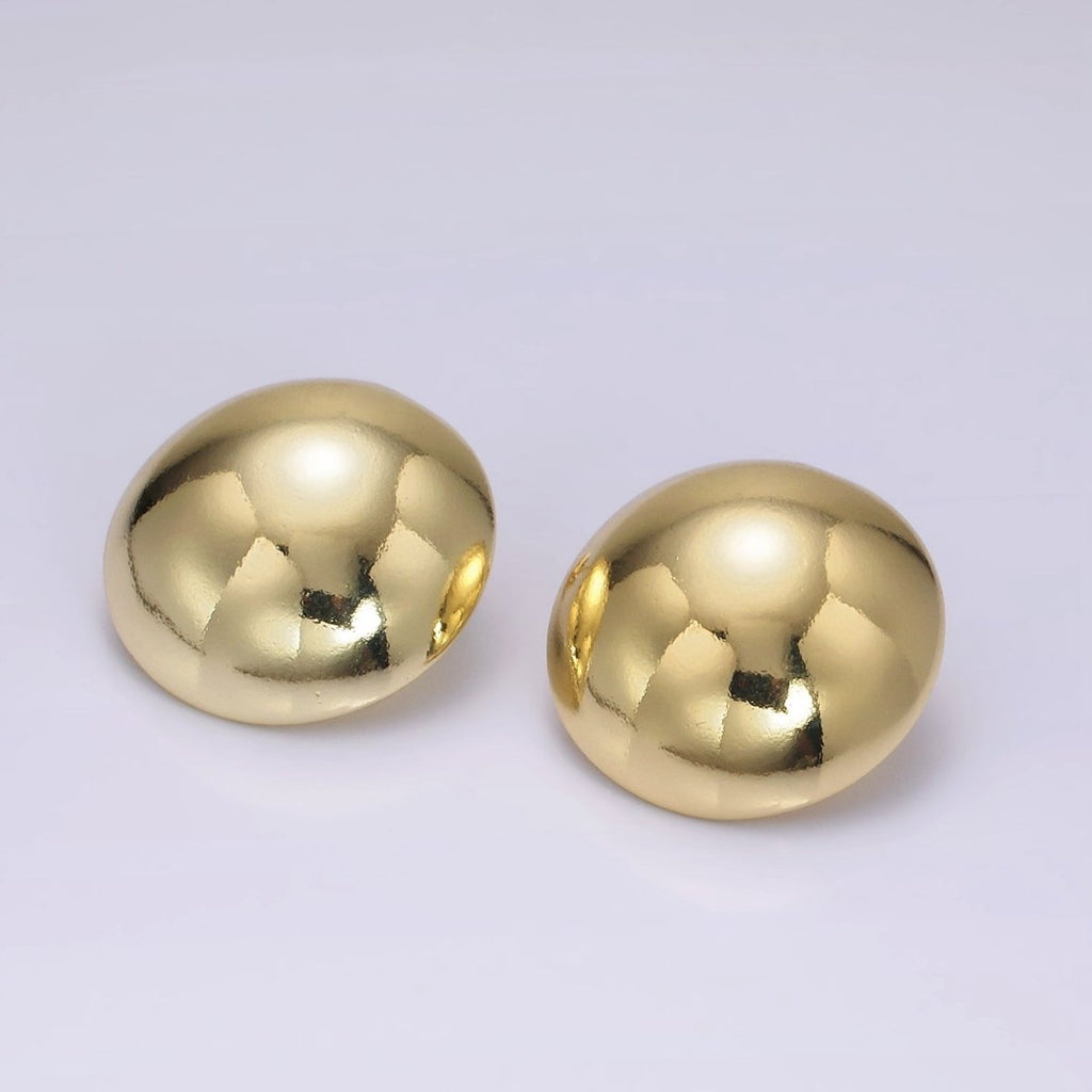 14K Gold plated 26mm Round Dome Minimalist Stud Earrings | AE345 - DLUXCA