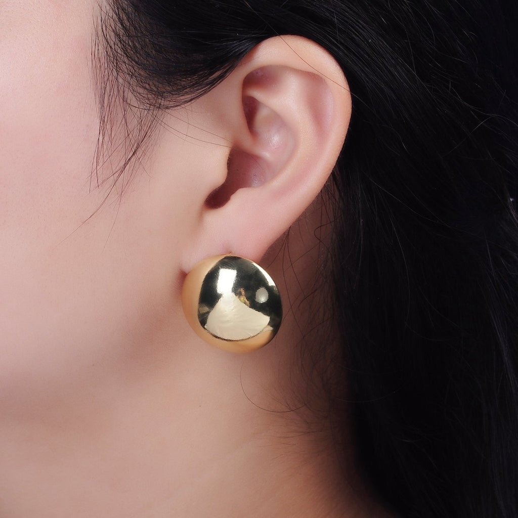 14K Gold plated 26mm Round Dome Minimalist Stud Earrings | AE345 - DLUXCA