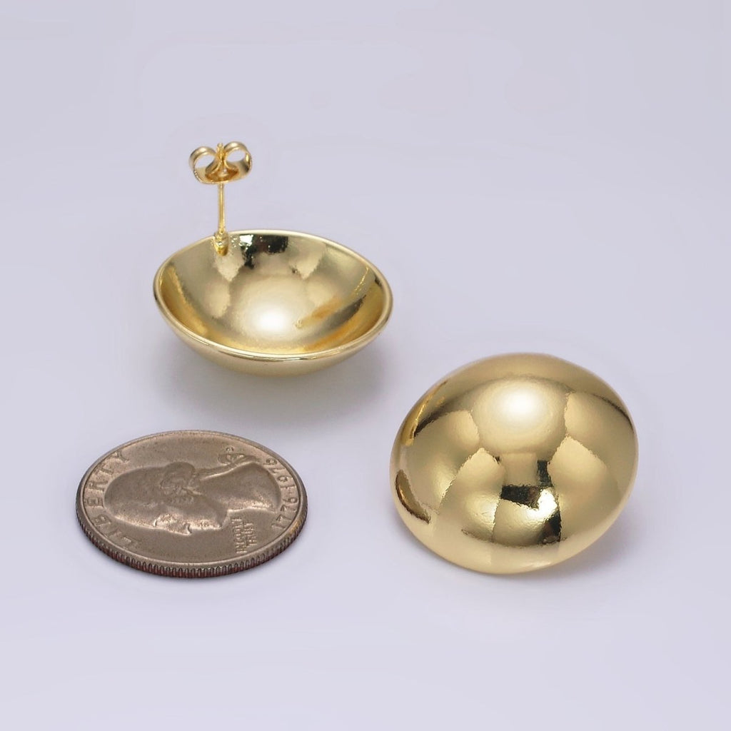 14K Gold plated 26mm Round Dome Minimalist Stud Earrings | AE345 - DLUXCA