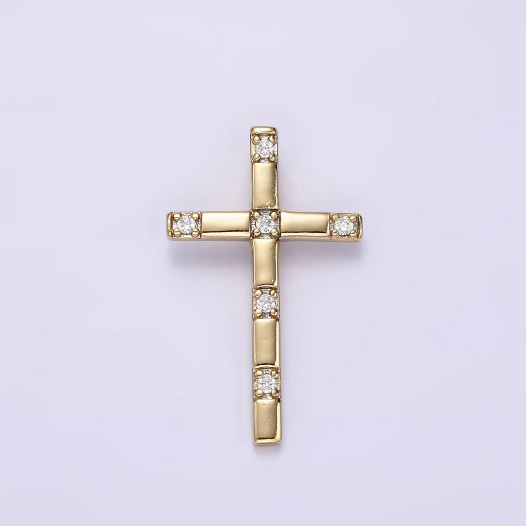 14K Gold plated 27mm CZ Religious Cross Back Bail Pendant | AA724 - DLUXCA