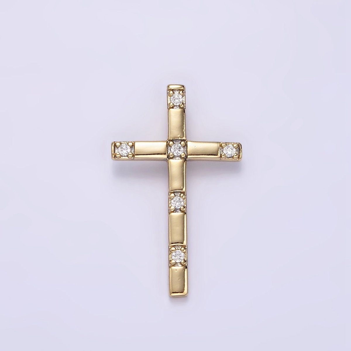 14K Gold plated 27mm CZ Religious Cross Back Bail Pendant | AA724 - DLUXCA