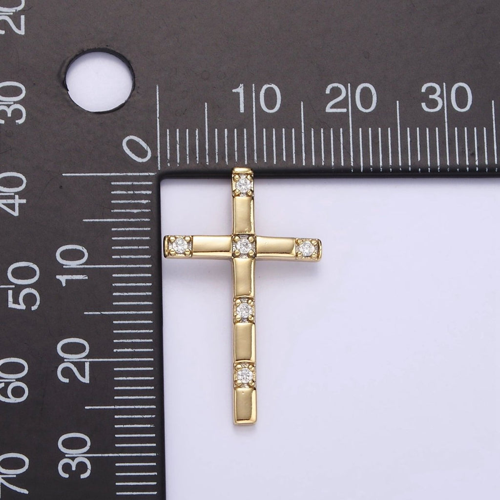 14K Gold plated 27mm CZ Religious Cross Back Bail Pendant | AA724 - DLUXCA