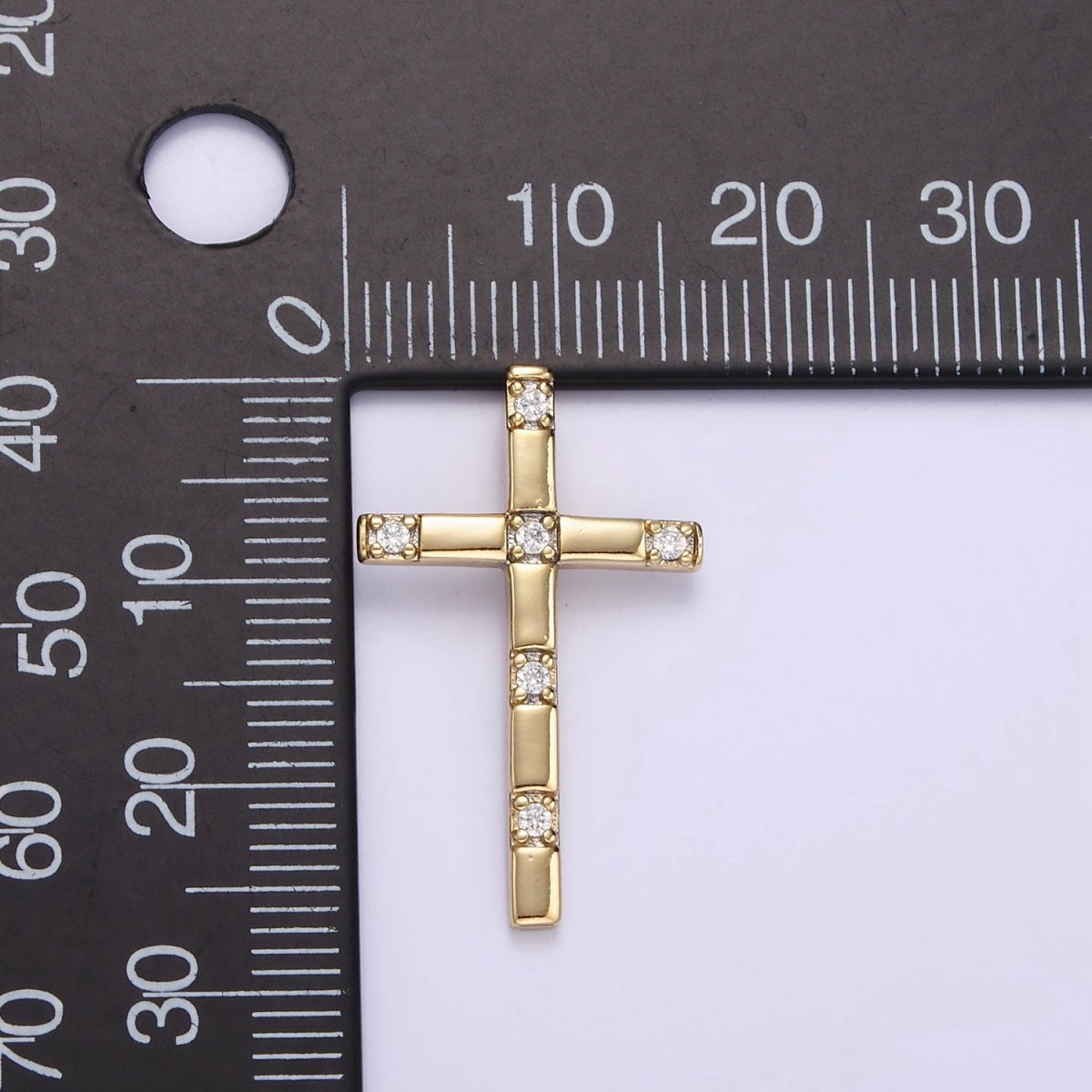14K Gold plated 27mm CZ Religious Cross Back Bail Pendant | AA724 - DLUXCA