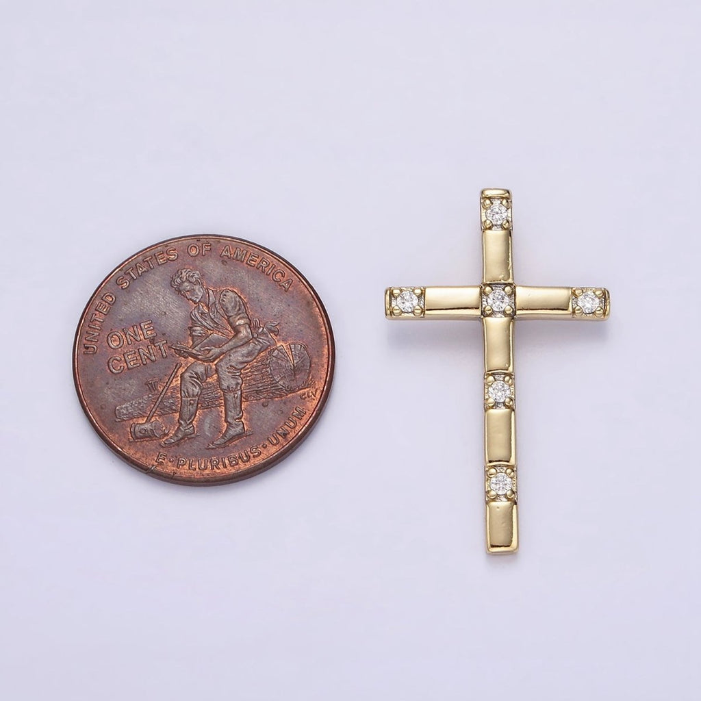 14K Gold plated 27mm CZ Religious Cross Back Bail Pendant | AA724 - DLUXCA