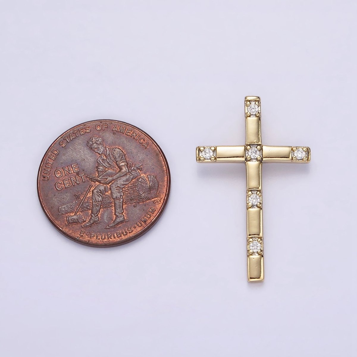 14K Gold plated 27mm CZ Religious Cross Back Bail Pendant | AA724 - DLUXCA