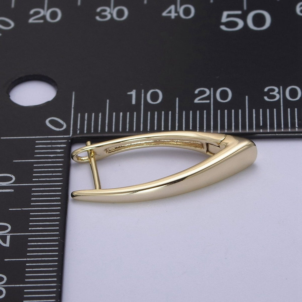 14K Gold plated 27mm Minimalist Navette English Lock Hoop Earrings | T287 - DLUXCA