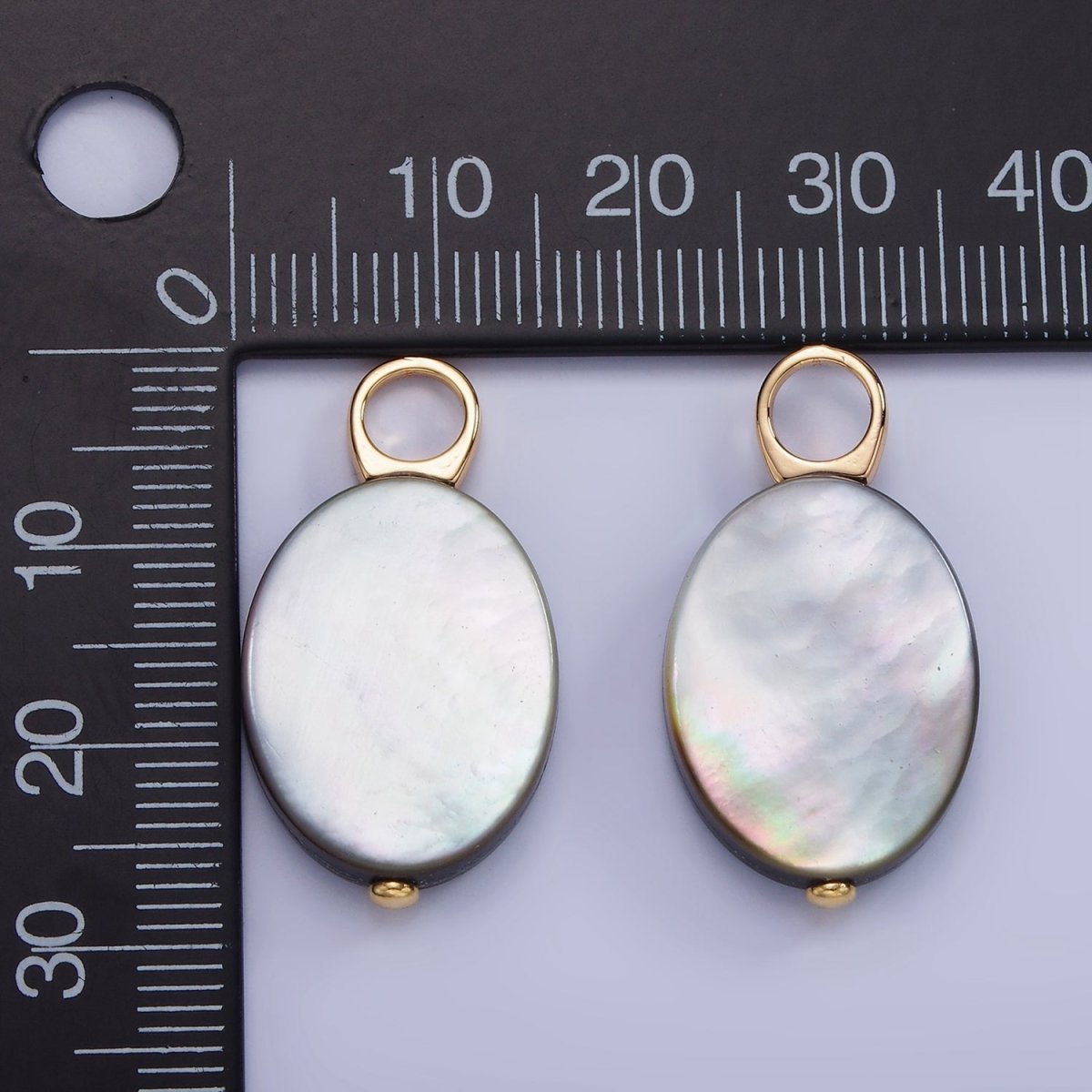 14K Gold plated 28mm Black Tahitian Shell Pearl Oval Flat Pendant | P1679 - DLUXCA