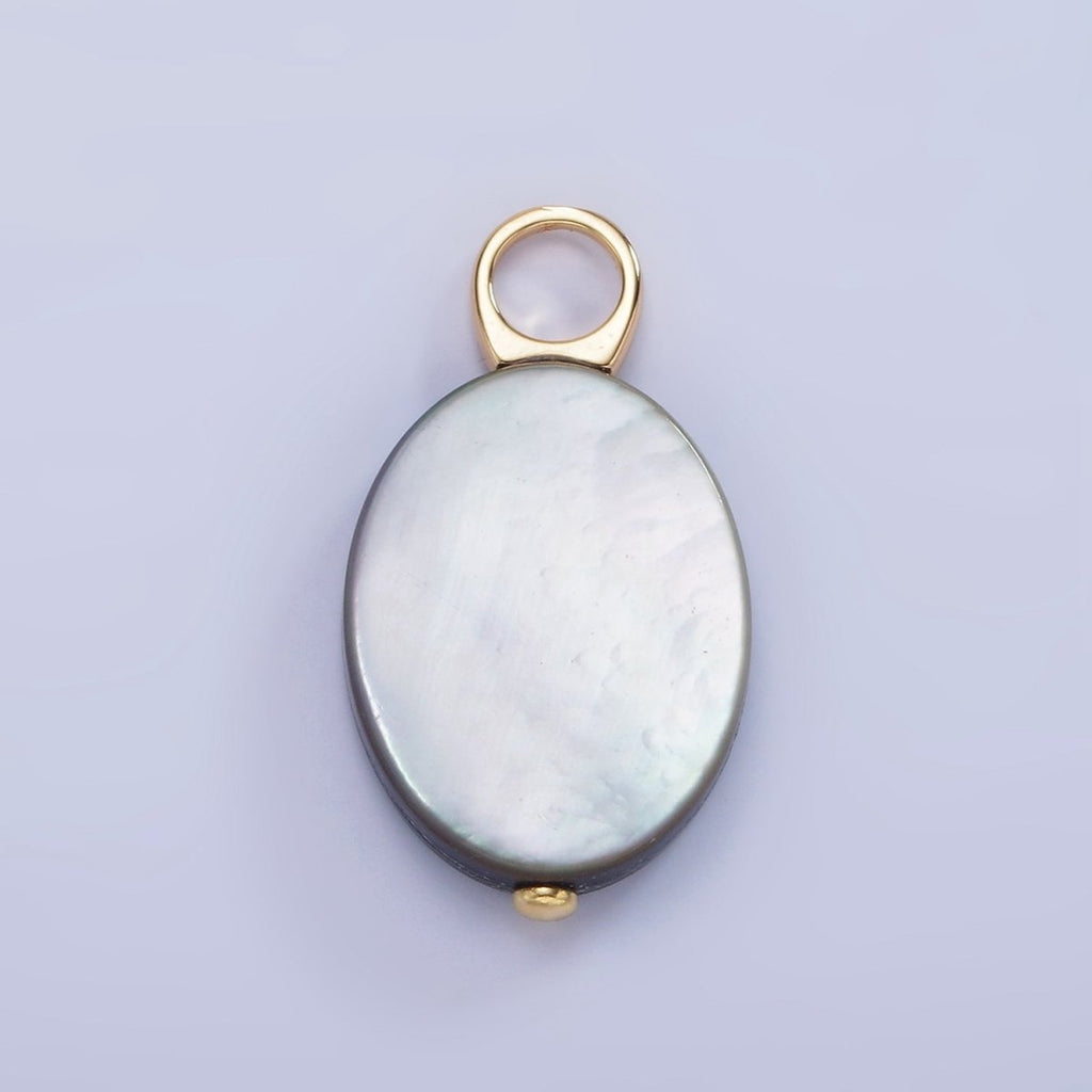14K Gold plated 28mm Black Tahitian Shell Pearl Oval Flat Pendant | P1679 - DLUXCA