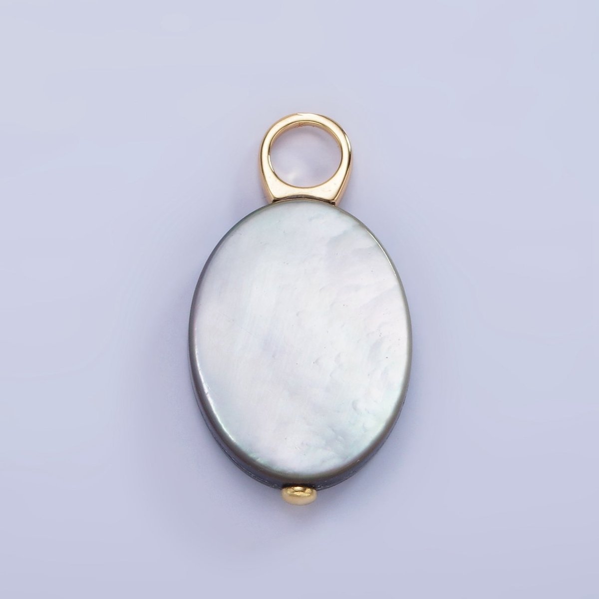 14K Gold plated 28mm Black Tahitian Shell Pearl Oval Flat Pendant | P1679 - DLUXCA