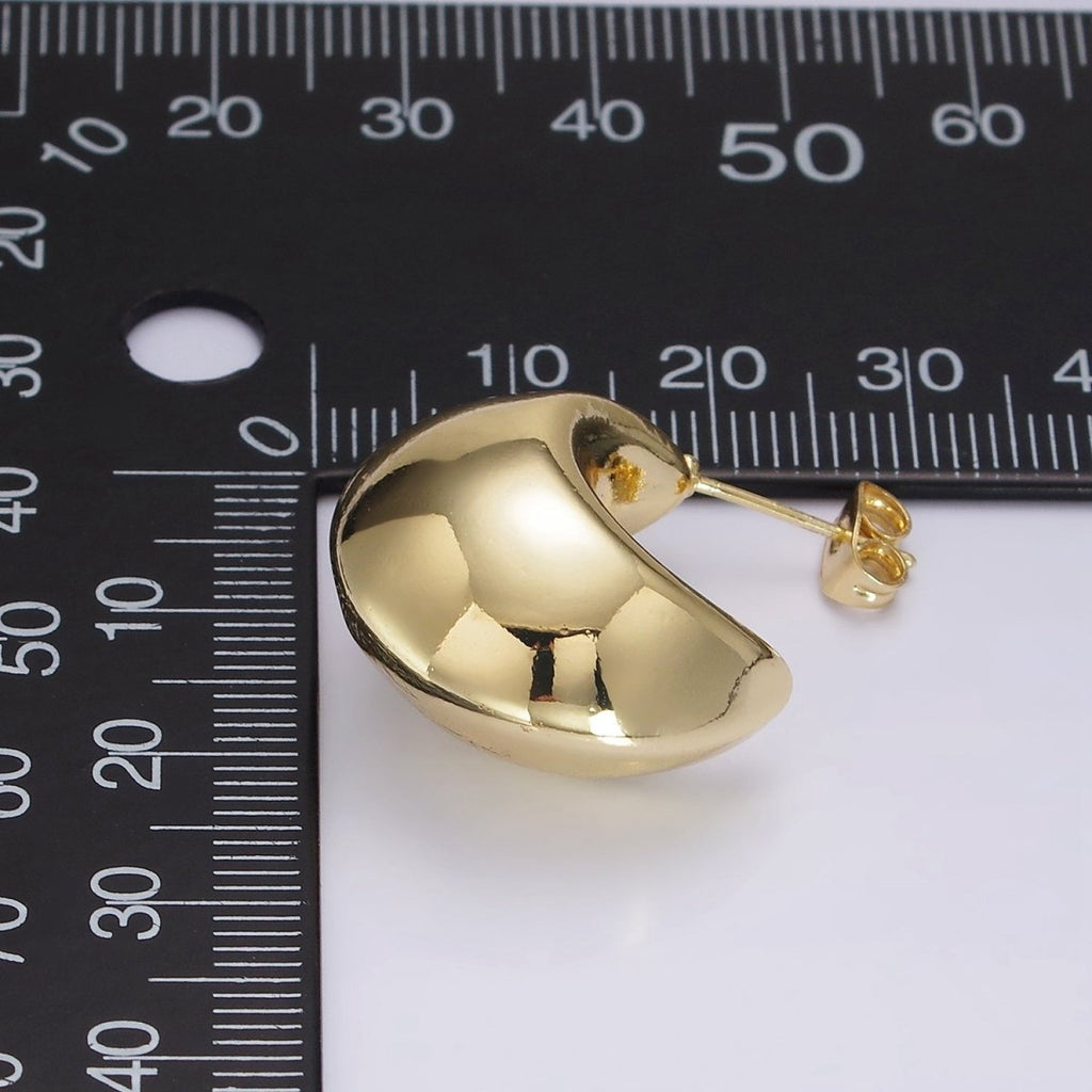 14K Gold plated 28mm Edged Chubby C-Shaped Hoop Earrings | AE332 - DLUXCA