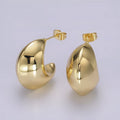 14K Gold plated 28mm Edged Chubby C-Shaped Hoop Earrings | AE332 - DLUXCA