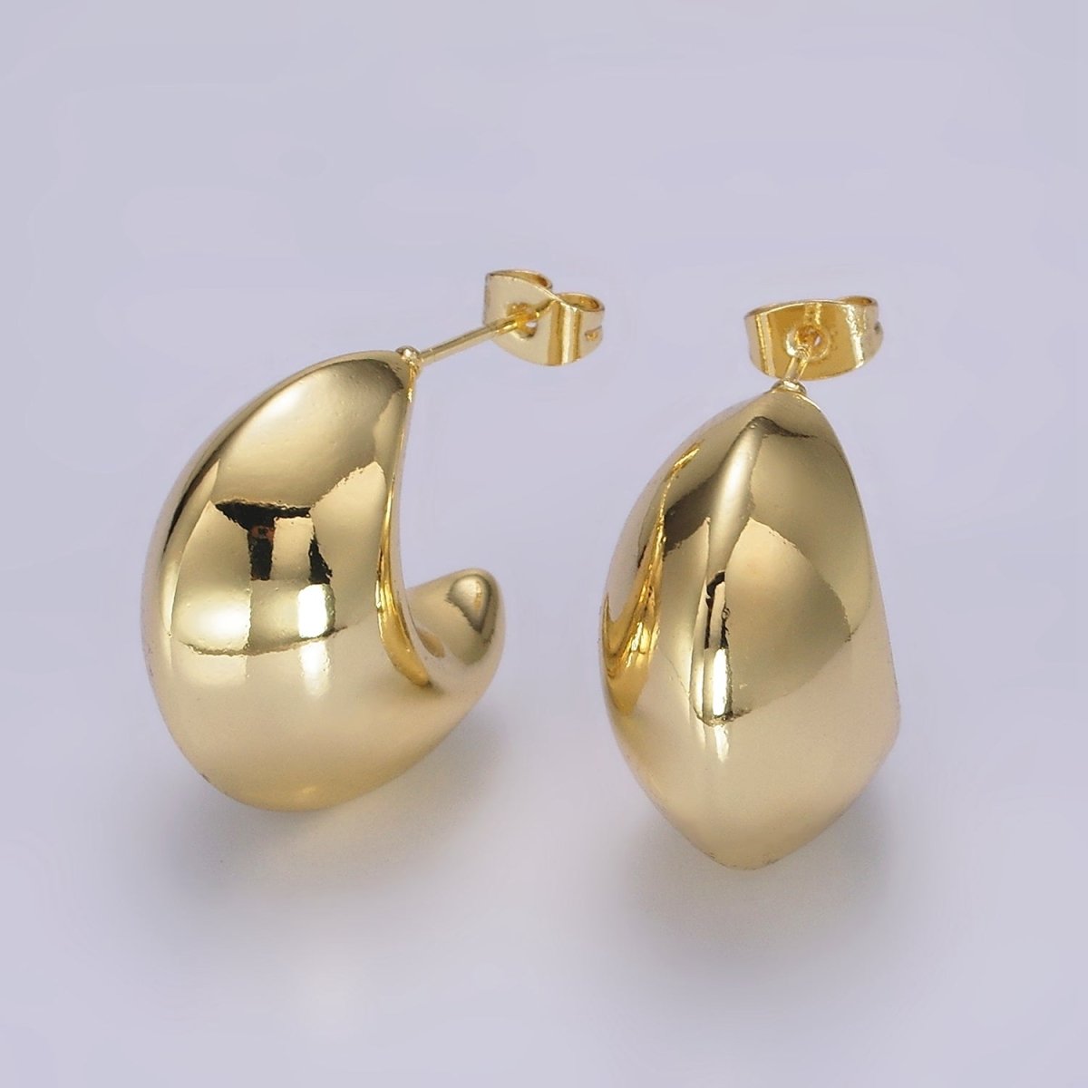 14K Gold plated 28mm Edged Chubby C-Shaped Hoop Earrings | AE332 - DLUXCA