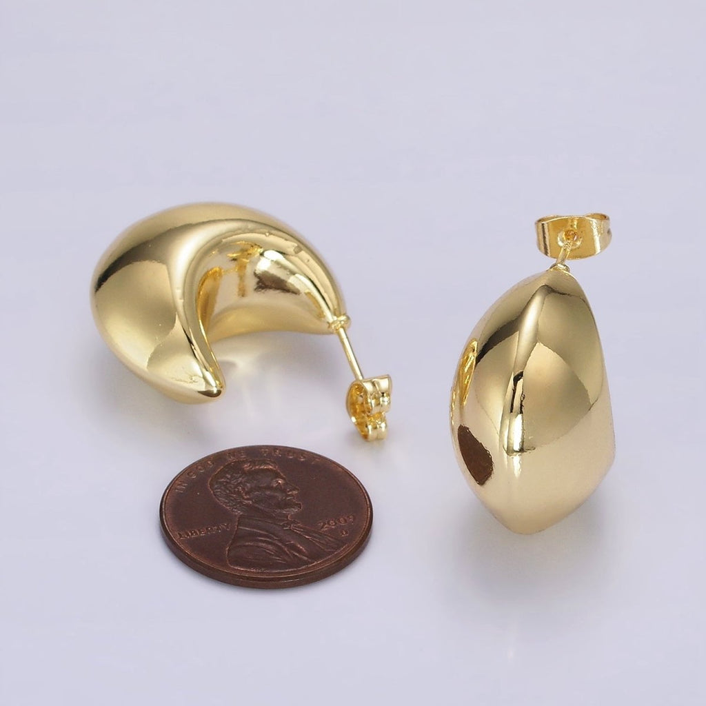 14K Gold plated 28mm Edged Chubby C-Shaped Hoop Earrings | AE332 - DLUXCA