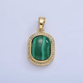 14K Gold plated 28mm Malachite Oblong Micro Paved Bezel Pendant | AA1236 - DLUXCA