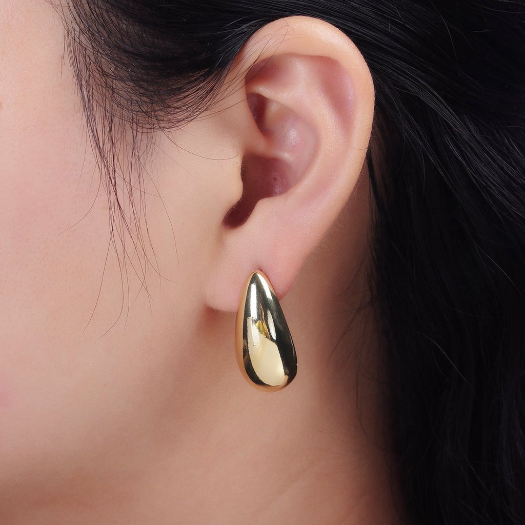 14K Gold plated 28mm Teardrop Dome Modern Statement Stud Kylie Earrings | AE169 - DLUXCA