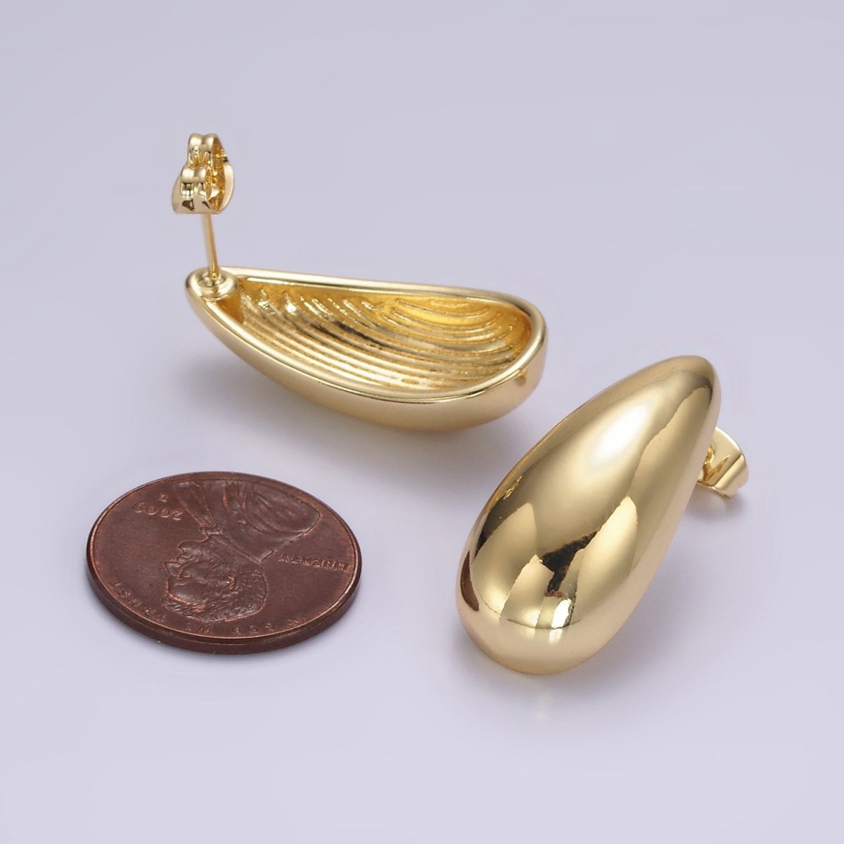 14K Gold plated 28mm Teardrop Dome Modern Statement Stud Kylie Earrings | AE169 - DLUXCA