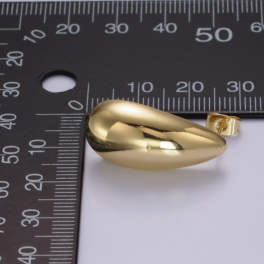 14K Gold plated 28mm Teardrop Dome Modern Statement Stud Kylie Earrings | AE169 - DLUXCA